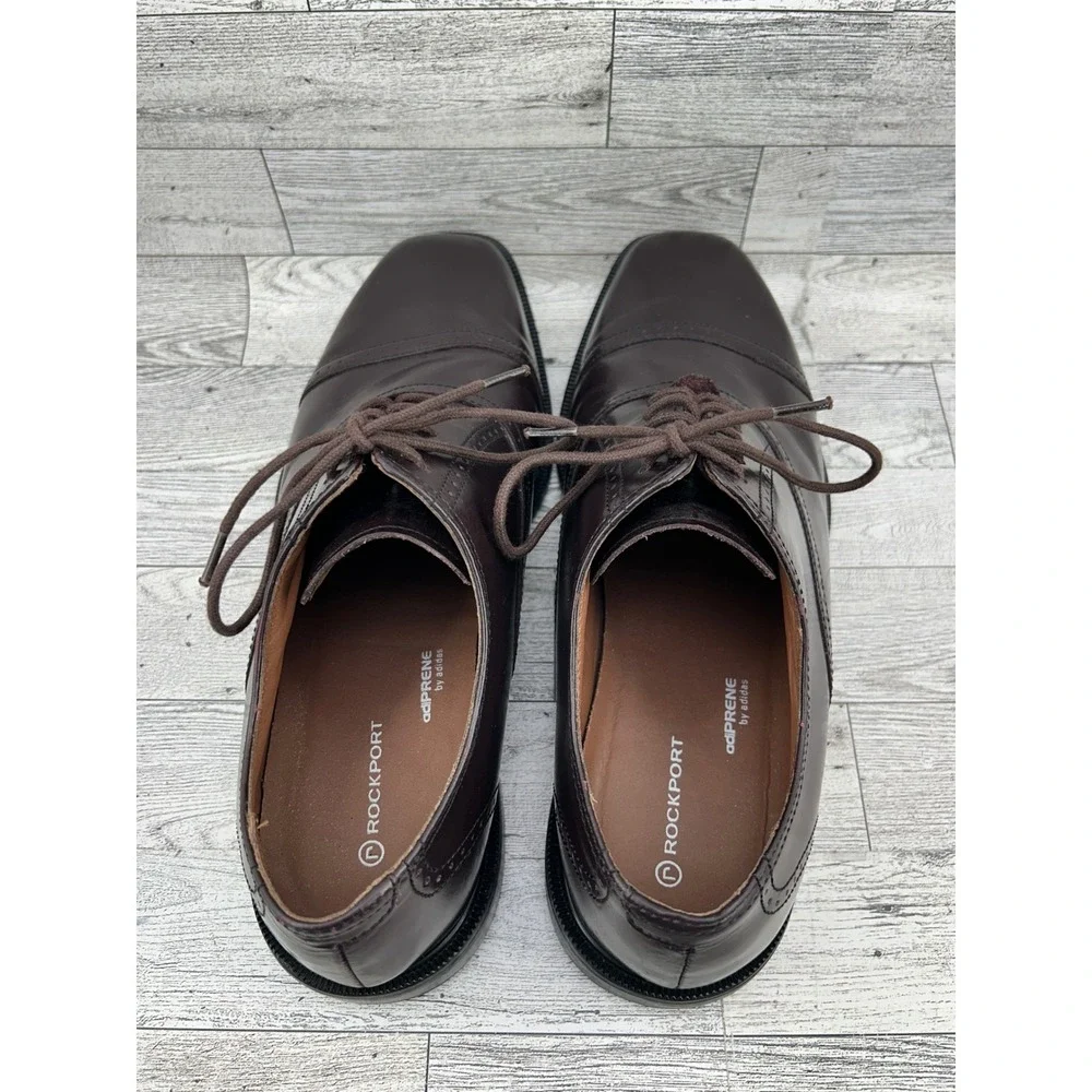 Rockport Mens K71639 Cap Toe Oxford Dark Brown Leather‎ Shoes Adiprene Size 9W
